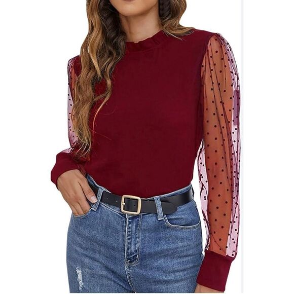 Nordstrom Halogen Sheer Dot Mock Neck Top - Picture 1 of 6